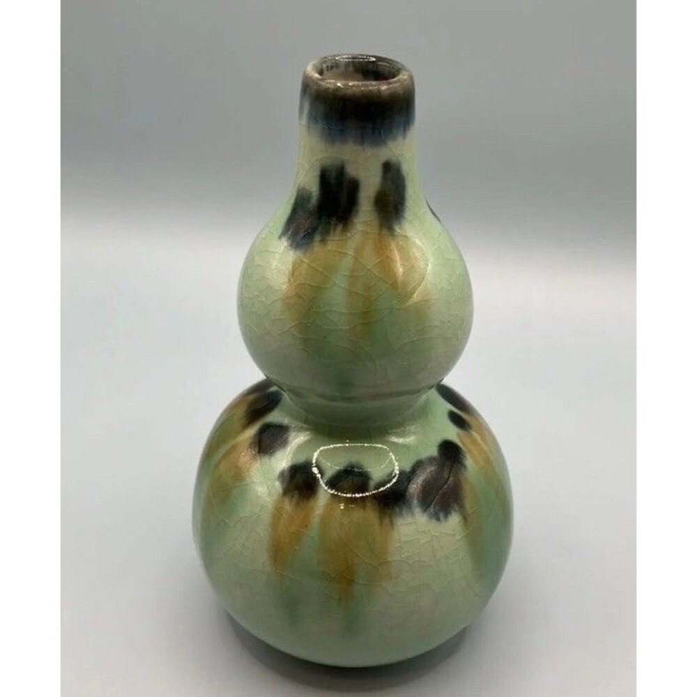 Vintage Art Pottery Double Gourd Shape Bud Vase -Sea foam Green / Blue